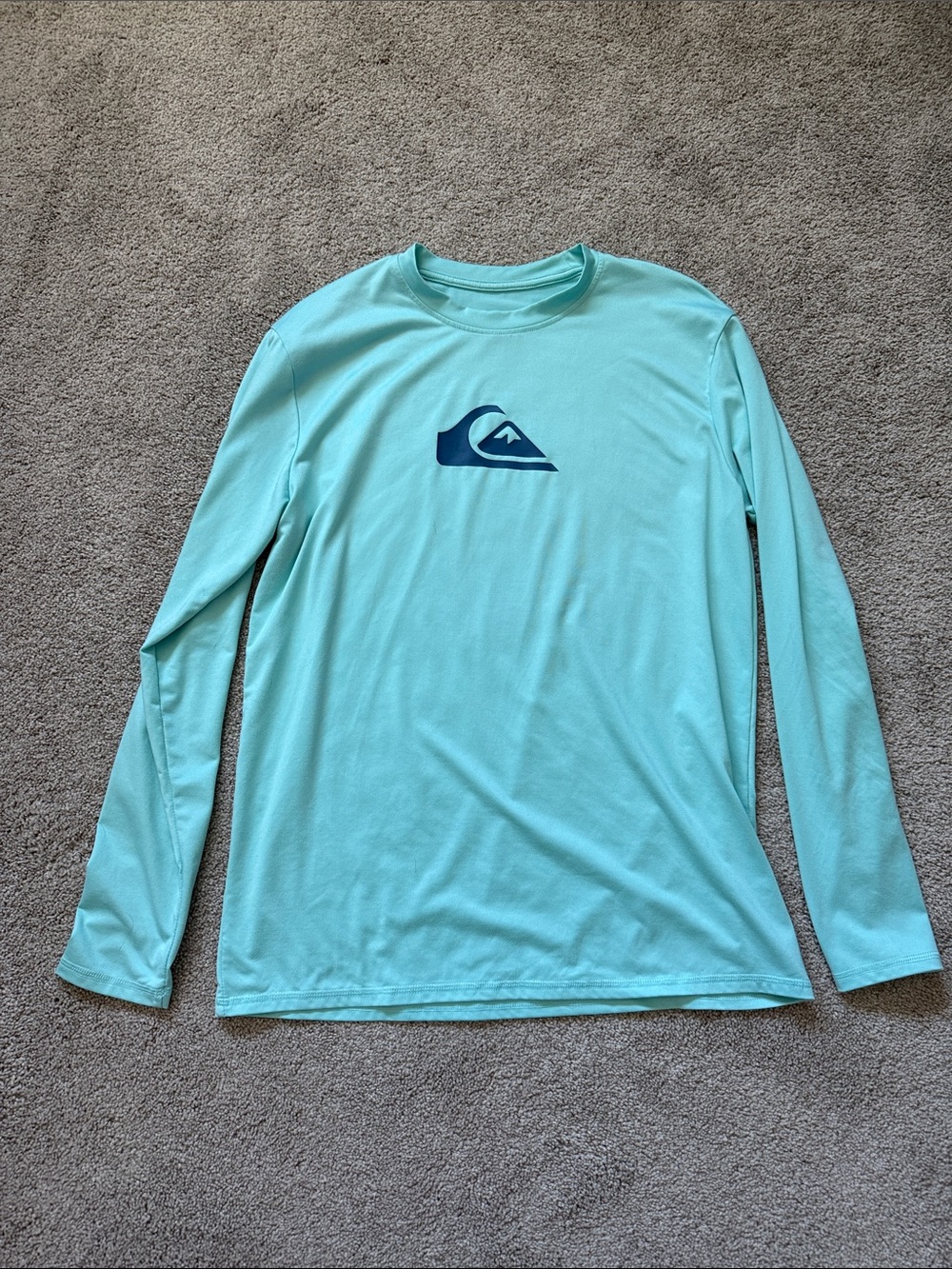 Quiksilver Light Aqua Long Sleeve Surf Tee with Navy Logo